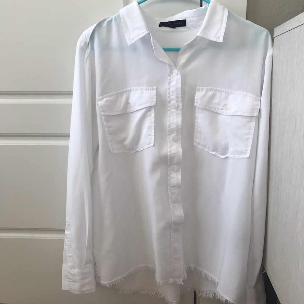 Frayed white button down shirt